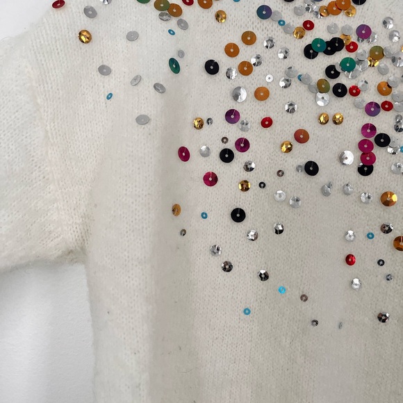 Colorful Sequin Embellished White Sweater by designer Airoldi - Picture 4 of 14